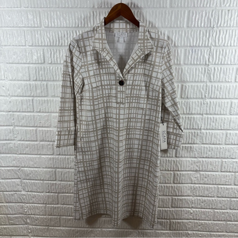 Scapa‎ Lauren Perre White Tan Shift Dress Small NWT